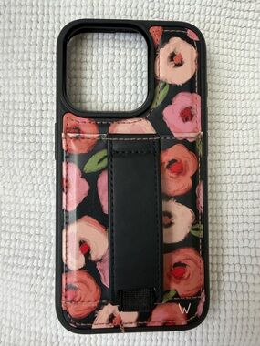 Walli Floral Phone Case with Hand Strap - Black Pink Rose Design  iphone 15 pro